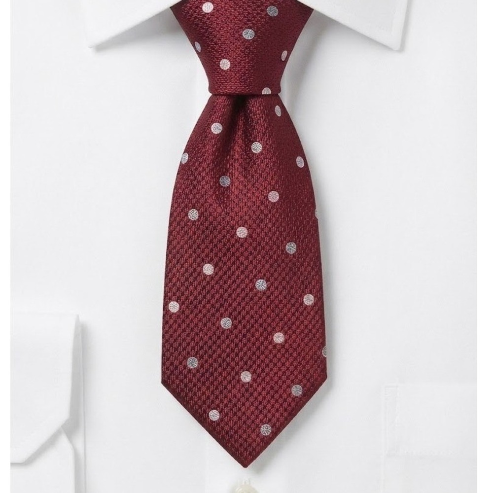 Dormeuil Paris Mens Silk Necktie Burgundy Red Polka Dot Medallion 55 x 3.5 - CJ
